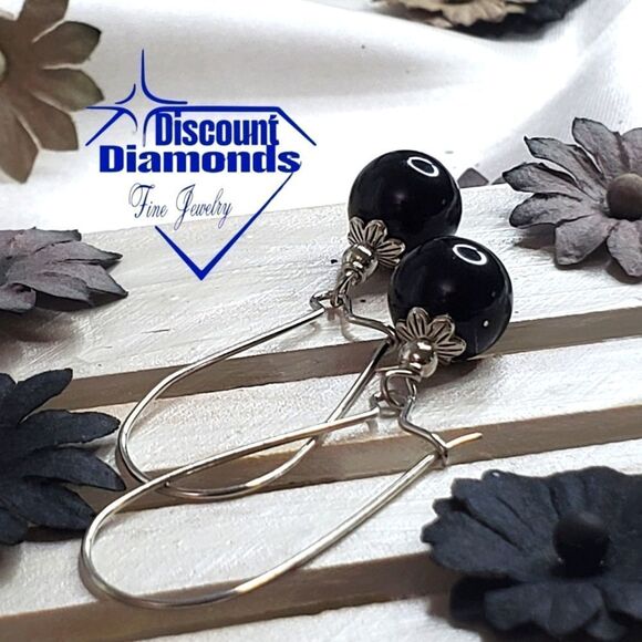 Black South Sea Shell 10 mm Pearl Earrings Wire Hook on 925 Silver - Picture 1 of 3